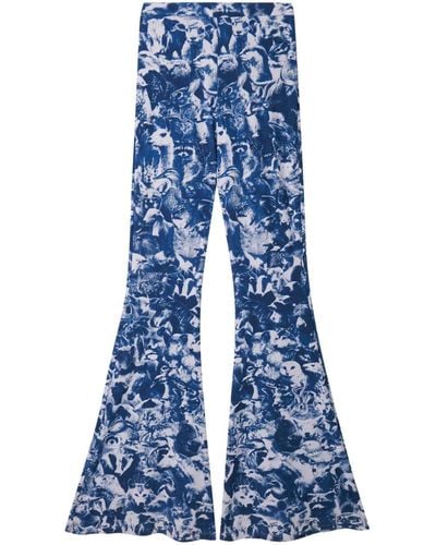 Stella McCartney Pantalone con stampa di animali della foresta - Blu
