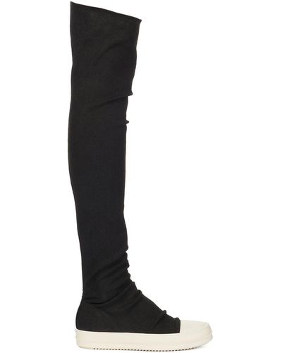 Rick Owens Lido High Sock Trainers In Stretch Denim - Black