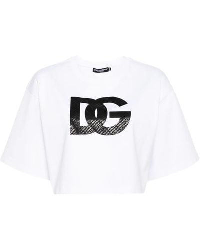 Dolce & Gabbana T-shirt crop con stampa - Bianco
