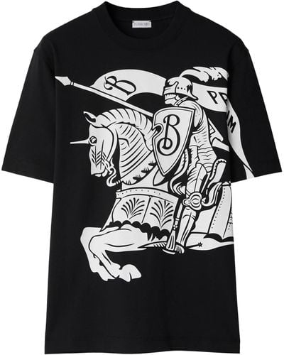 Burberry T-shirt in jersey di cotone con stampa - Nero