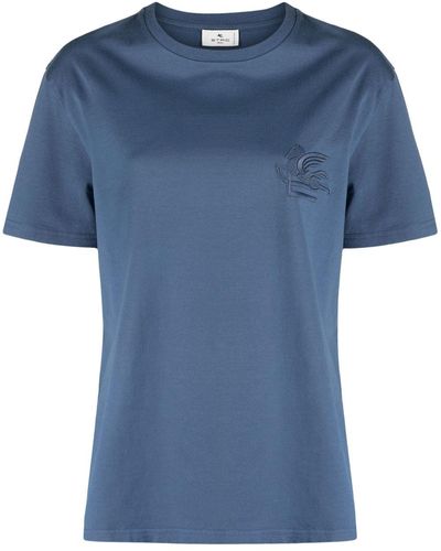 Etro Logo-embroidered Cotton T-shirt - Blue