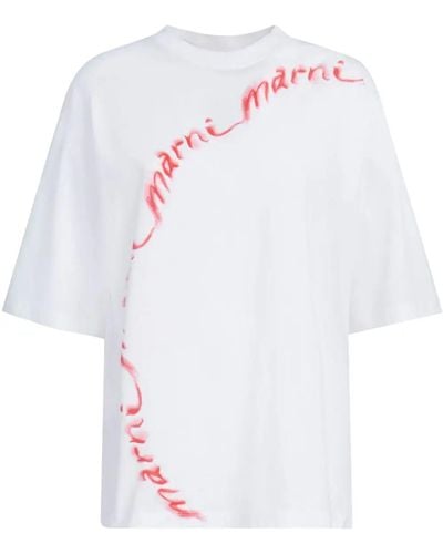 Marni T-shirt con logo a onde - Bianco