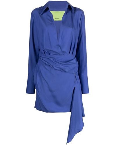 GAUGE81 Gravia Draped Silk Shirtdress - Blue