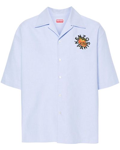 KENZO Embroidered-Logo Canvas Shirt - Blue