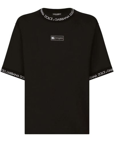 Dolce & Gabbana T-shirt manica corta in cotone logo allover - Nero