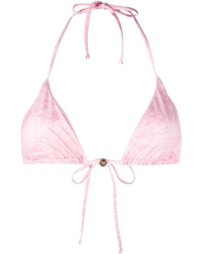 Versace Barocco Print Triangle Bikini Top - Pink