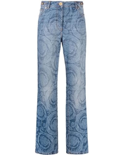 Versace Jeans Dritti Con Stampa Barocco - Blu
