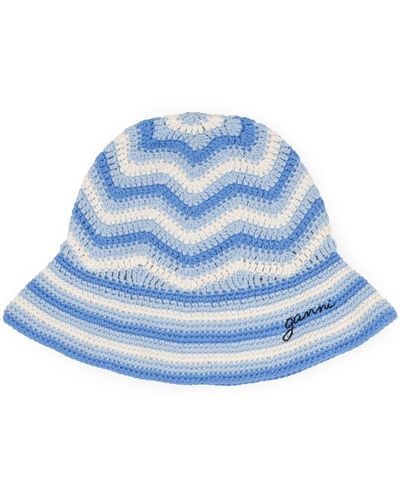 Ganni Crochet Organic Cotton Bucket Hat - Blue