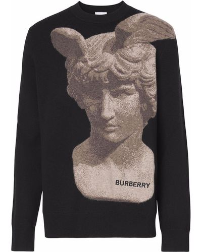 Burberry Statue-motif Crew-neck Knitted Jumper - Grey
