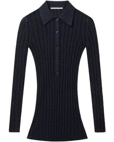 Stella McCartney Lurex Ribbed-knit Polo Top - Blue