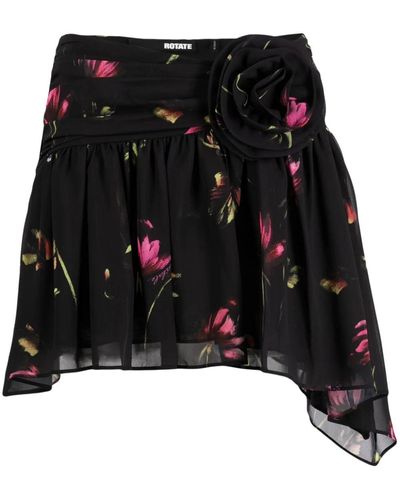 ROTATE BIRGER CHRISTENSEN Floral-print Asymmetric Skirt - Black