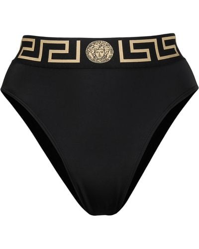 Versace Greca-trim High-waist Bikini Bottoms - Black