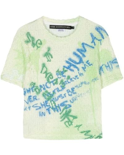 ANDERSSON BELL Jenny Sprayed-effect Cropped T-shirt - Blue