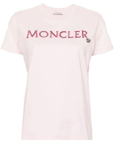 Moncler T-shirt With Embroidered Logo - Pink
