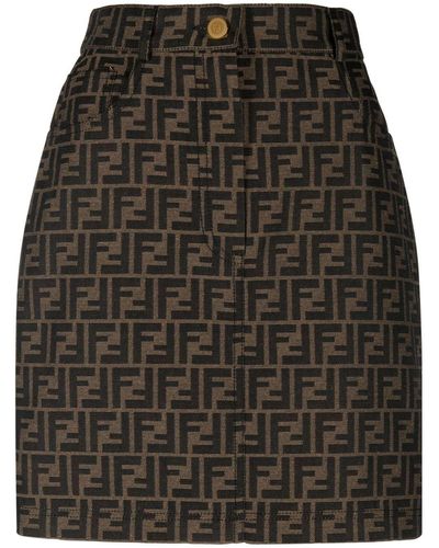 Fendi Ff-print High-waisted Skirt - Black