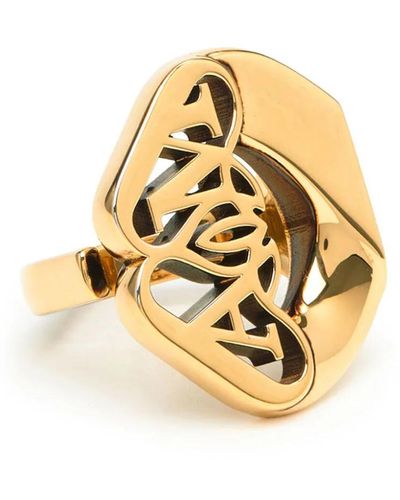 Alexander McQueen Anello Con Logo Seal In Oro - Metallic