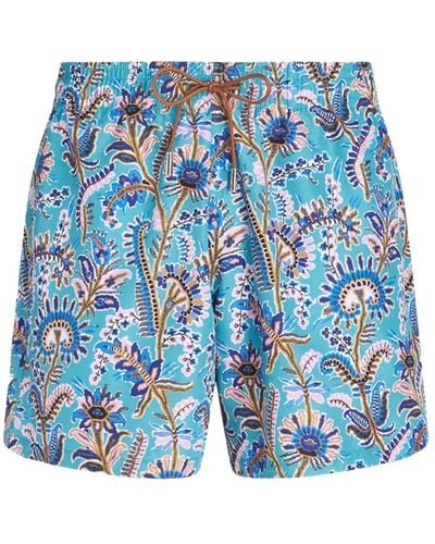 Etro Floral-print Swim Shorts - Blue