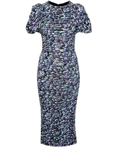 ROTATE BIRGER CHRISTENSEN Floral-print Ruched Midi Dress - Blue