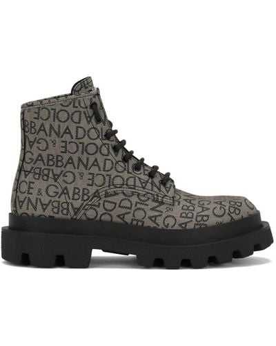 Dolce & Gabbana Jacquard Logo Ankle Boots - Gray