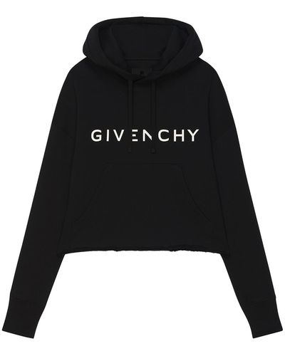 Givenchy Felpa Corta Con Cappuccio Archetype In Tessuto Garzato - Black