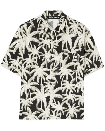 Palm Angels Camicia Palms Con Maniche Corte - Bianco