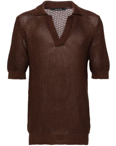 Tagliatore Asher Crochet-knit Polo Shirt - Brown