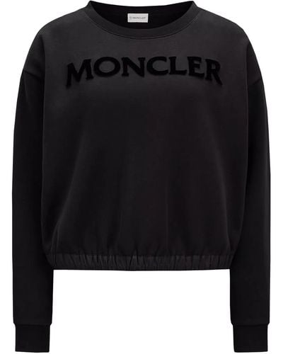 Moncler Felpa Con Logo Floccato - Black