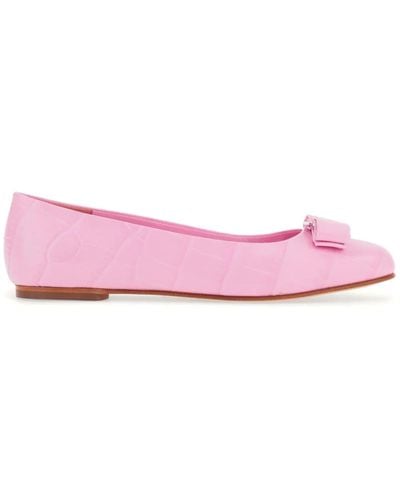 Ferragamo Vara Bow Croc-effect Leather Ballet Flats - Pink