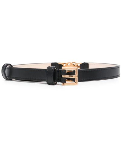 Versace Cintura con fibbia dorata e dettaglio medusa in pelle liscia nera - Nero
