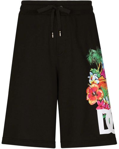 Dolce & Gabbana Bermuda jogging con stampa dg hawaii - Nero