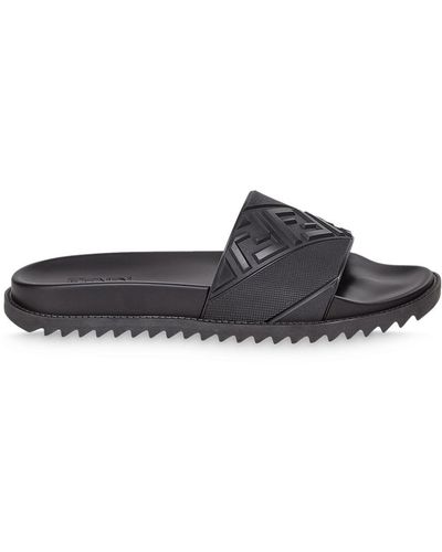 Fendi Diagonal Logo Pool Slides - Black