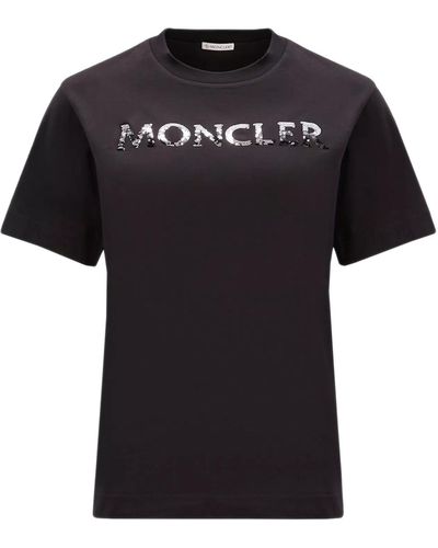 Moncler T-shirt con logo in paillette - Nero