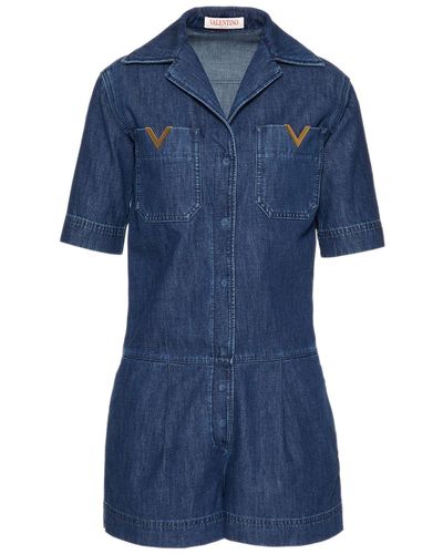 Valentino Garavani Tuta In Chambray Denim - Blue