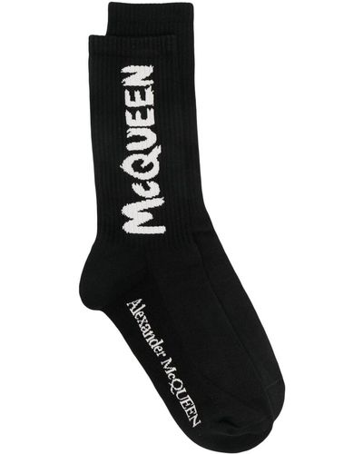 Alexander McQueen Graffiti Logo Print Socks - Black