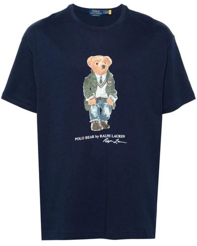 Polo Ralph Lauren Polo Bear-print Crewneck Cotton-jersey T-shirt - Blue