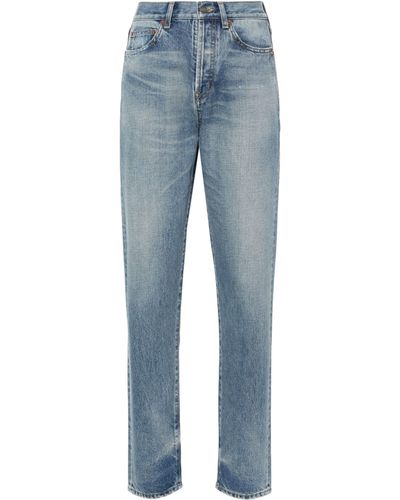 Saint Laurent Jeans a vita alta con effetto vissuto - Blu