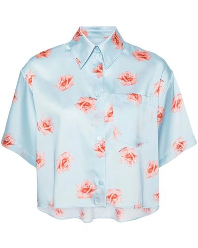 KENZO Camicia Crop Con Stampa Rose - Blue
