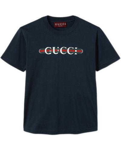 Gucci T-shirt Con Logo - Blue