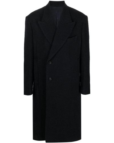 WOOYOUNGMI Peak-lapels Textured Single-breasted Coat - Black