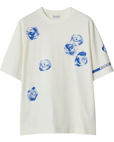 Burberry T-shirt con rose - Blu