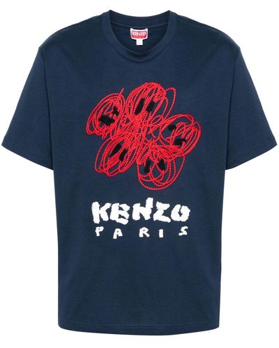KENZO T-Shirt Drawn Varsity - Blu