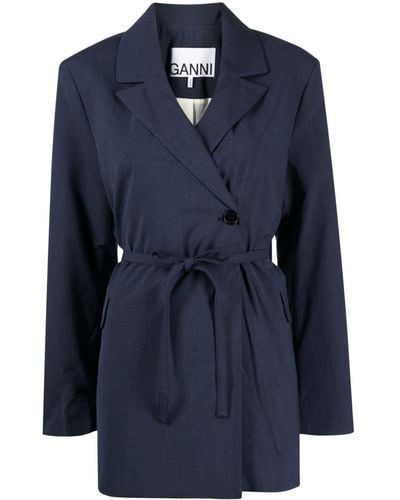 Ganni Tie-waist Jacket - Blue
