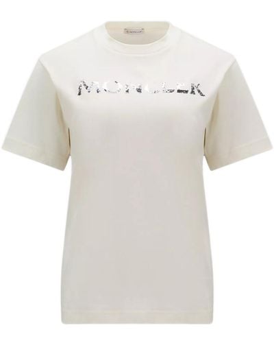 Moncler T-shirt Con Logo In Paillette - White