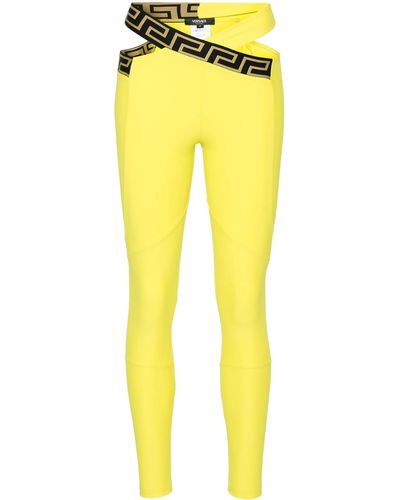 Versace Leggings Con Bordo Greca - Yellow