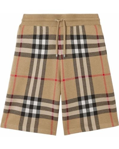Burberry Check Motif Wool Shorts - Natural