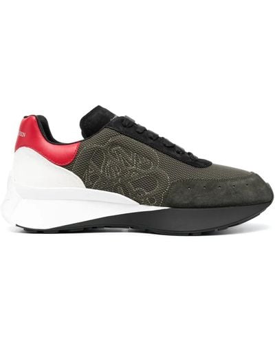 Alexander McQueen Logo-embroidered Lace-up Sneakers - Gray
