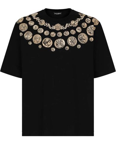 Dolce & Gabbana T-shirt oversize con dettaglio stampa 'monete' in cotone - Nero