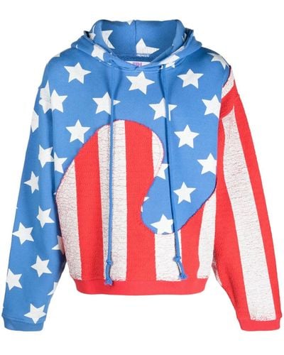ERL Star And Stripes Swirl Cotton Hoodie - Blue