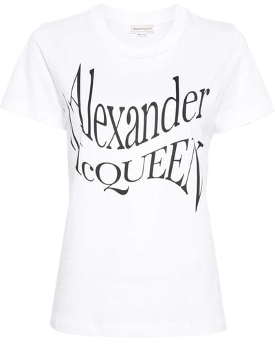 Alexander McQueen Logo print crew neck t-shirts e polos - Bianco