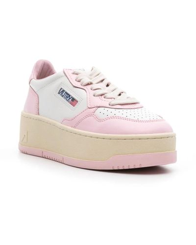 Autry Sneakers Medalist Platform Low In Pelle Bianca E Rosa - Pink